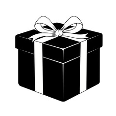 Obraz premium Elegant black gift box with white ribbon isolated on for special occasions and celebrations