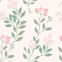 Delicate Pink Floral Branches Seamless Pattern