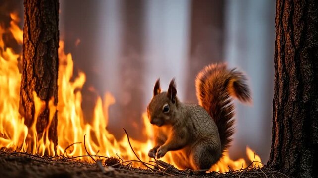 Desperate squirrel escapes inferno, wildlife struggles for survival in wildfire