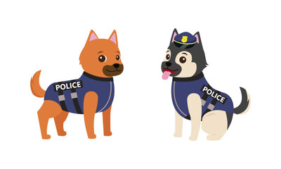 Cute police companion dog cartoon characters