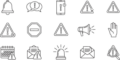 Alert notification icon set attention signs and warning symbols vector art