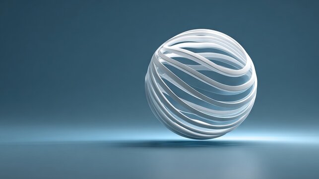 White spiral sphere on soft blue background abstract 3D minimal geometric shape modern futuristic design wallpaper for technology branding and creative digital art
