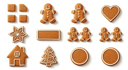 Gingerbread cookies assortment isolated on white background