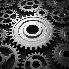 Metal Gears and Cogwheels Close-Up – Industrial Engineering Mechanism Concept Background