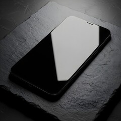 Modern Black Smartphone on Dark Stone Surface – Minimal Mobile Technology Product Photography