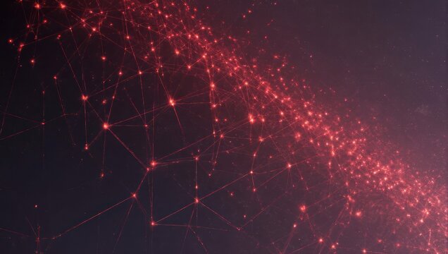 Abstract red glowing network of connected nodes and lines.