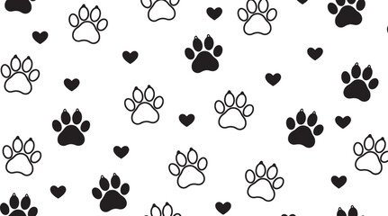 Cute paw print and heart seamless pattern animal background illustration