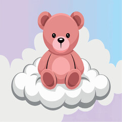cartoon, cute, bear, drawing, vector, animal, illustration, baby, character, card, cloud, sweet, kid, graphic, design, background, teddy, happy, fun, art, child, nursery, greeting, decoration, funny,