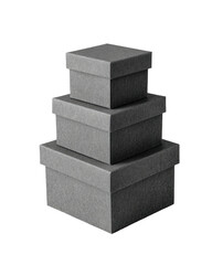 Stacked gray boxes, different sizes, isolated object