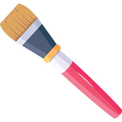Flat Design Paintbrush With Wooden Handle Bristles And Pink Grip Isolated On White Background Art Supply Tool For Painting And Drawing