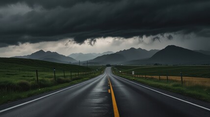 Stormy road through countryside