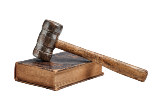 Vintage Law Book with Mallet on Transparent Background