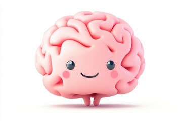 Cute and Playful Cartoon Brain Character with Happy Expression