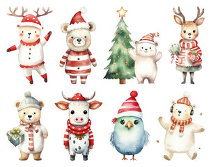 PNG Adorable festive animal illustrations, element set on transparent background