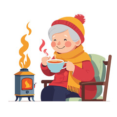 Elderly Winter Tea Moment