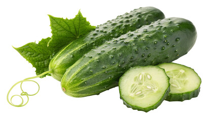 Fresh cucumbers with vibrant green leaves offer a crisp, cool taste, perfect for healthy salads, snacks, or refreshing spa treatments