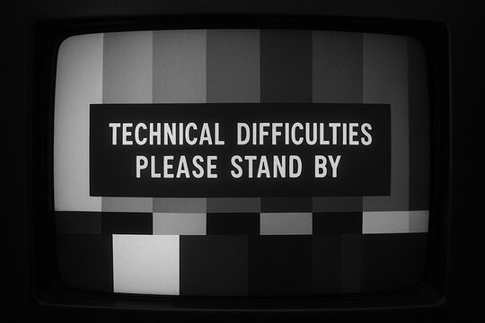 Classic please stand by message screen in black and white