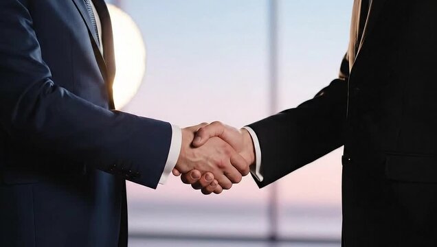 Business handshake symbolizing agreement, partnership, and successful collaboration in the corporate world.