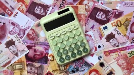 Calculator, money and expense calculations, tax form completion. Calculator, expense calculations