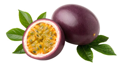 Delicious passion fruit with vibrant yellow pulp, perfect for healthy recipes and exotic fruit displays, a tropical fruit delicacy