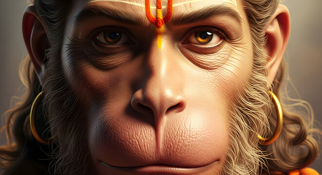 Detailed Portrait of Hanuman Symbol of Devotion, Strength, and Loyalty in Hindu Mythology and Culture