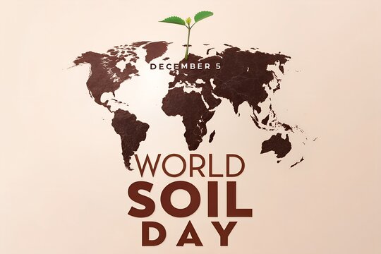 World soil day concept with a sprout growing from a world map on december fifth