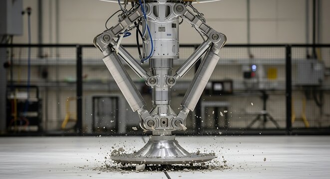 Advanced robotic arm with multi-jointed manipulator performing precise material handling in a research facility
