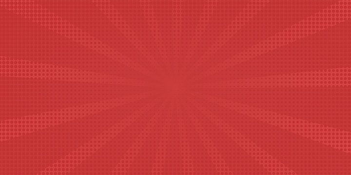Red comic sunburst effect background with halftone. pop art comic-style vector background. Suitable for templates, sale banners, events, ads, web and pages
