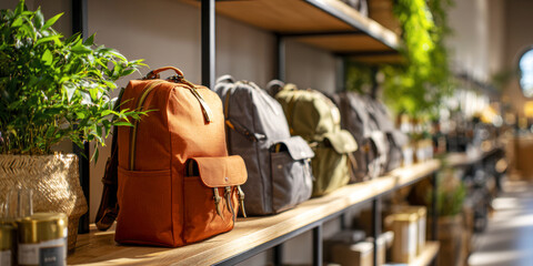 Beautiful backpacks arranged in a row