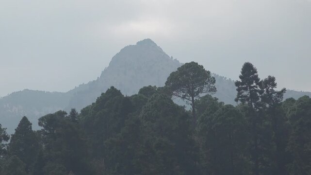 Volcano in Mexico City, called ajusco to the south of the capital, volcano with forest cloudy day