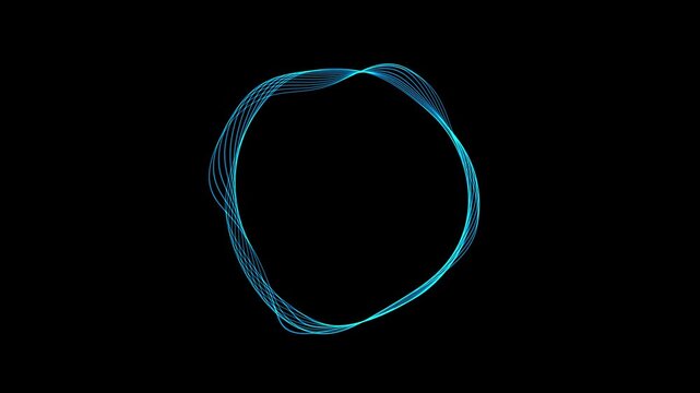 Abstract Cyan Wavy Ring Formed by Thin Lines on Black Background blue circle