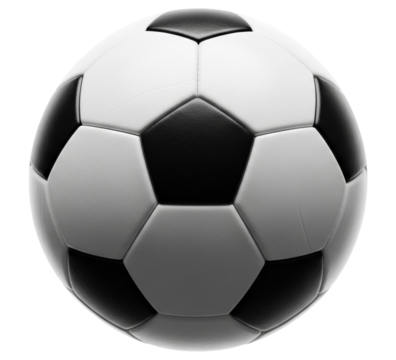 Soccer ball black and white football sports equipment game play sport competition match goal 3d isolated on transparent background