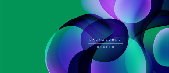Abstract fluid shapes overlap, creating vibrant color gradients. Modern design with teal, purple, blue hues. Background text reads background design.