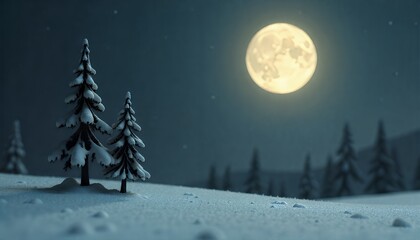 Fototapeta premium Tranquil snowy night with illuminated holiday tree and shimmering bokeh lighting.