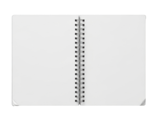Open blank notebook with spiral binding, ready for notes and sketches.