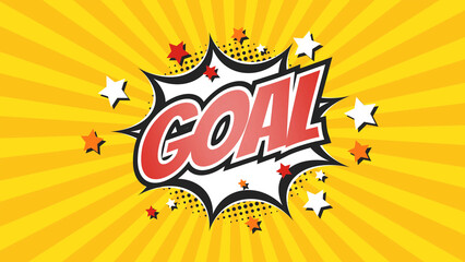 GOAL - Comic Pop Art text video. Vintage colorful cartoon image with explosion of speech bubble message