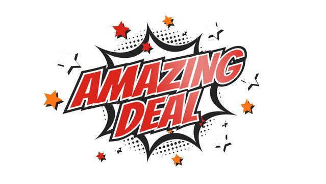 AMAZING DEAL - Comic Pop Art text png with transparency. PNG transparent image. Vintage colorful cartoon animation with explosion of speech bubble message