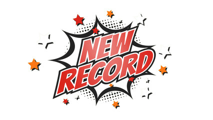 NEW RECORD - Comic Pop Art text png with transparency. PNG transparent image. Vintage colorful cartoon animation with explosion of speech bubble message