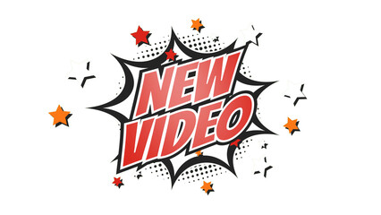 NEW VIDEO - Comic Pop Art text png with transparency. PNG transparent image. Vintage colorful cartoon animation with explosion of speech bubble message