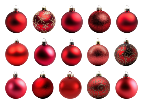 PNG Festive red Christmas ornaments collection, element set on transparent background - Powered by Adobe