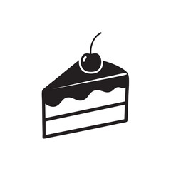 Cake Slice Icon, Simple Black Glyph. Piece of Pie with Cherry on Top, Vector Illustration for Bakery, Patisserie Logo or Dessert Menu.
