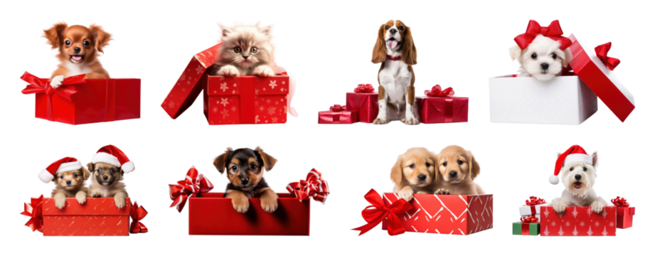 PNG Adorable puppies kittens gifts, element set on transparent background