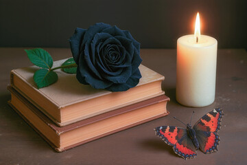 Ricordo di un Libro , Rosa Nera vellutata e Candela