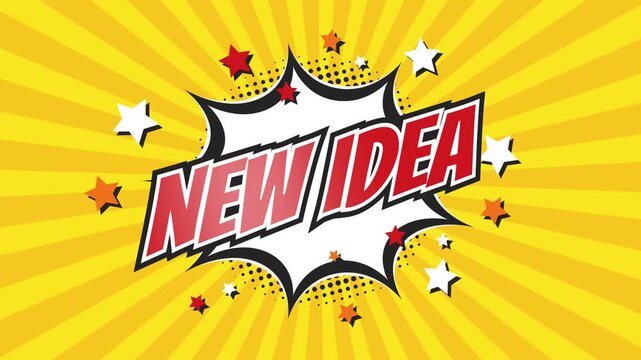 NEW IDEA &ndash; Comic Pop Art text video 4K. Vintage colorful cartoon animation with explosion of speech bubble message