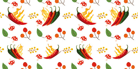 pattern seamless of chille and herb isolated