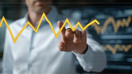 Close-up of investor interacting with holographic graphs showing startup performance and risk analytics, highlighting AI-assisted decision-making, portfolio optimization, and futuristic finance - Powered by Adobe