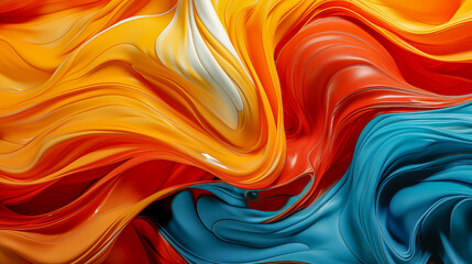 Vibrant Abstract Fluid Art with Dynamic Swirls of Orange, Yellow