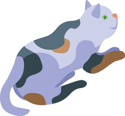 Playful cat with distinctive markings jumps, showcasing its energetic and charming personality in this colorful illustration