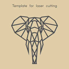 Abstract geometric head elephant. Template for laser cutting.