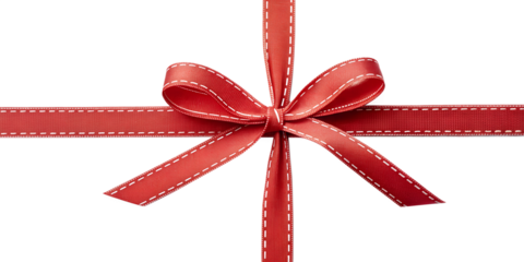 Small simple red ribbon knot for subtle packaging accents. Transparent PNG perfect for minimalist holiday styling.
